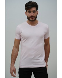 Ανδρικό T-shirt Becasual V Neck Pink